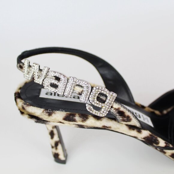 NEW Alexander Wang Leopard Velvet Pumps | Logo Crystal Slingback Heels - Picture 12 of 15